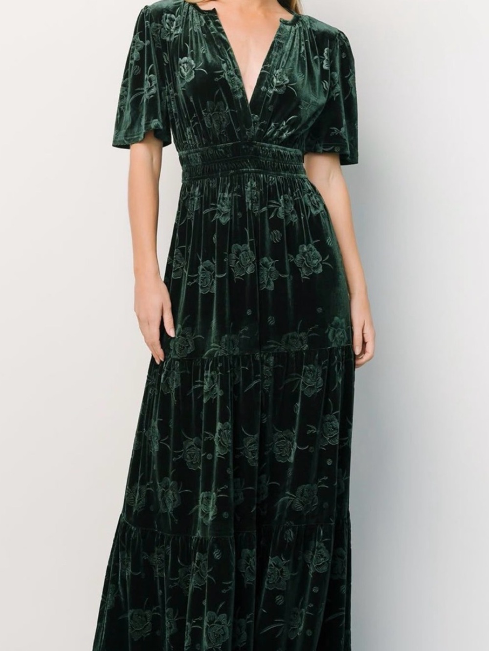 Baltic Born Dark Green Velvet Floral Maxi Dress - Picture 5 of 6